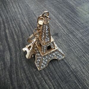 Boutique Gold & Crystal Eiffel Tower Crystal Bag Charm Keyring - New